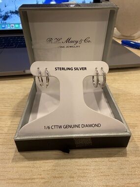 Sterling Silver Diamond Hoop Earrings - Silver